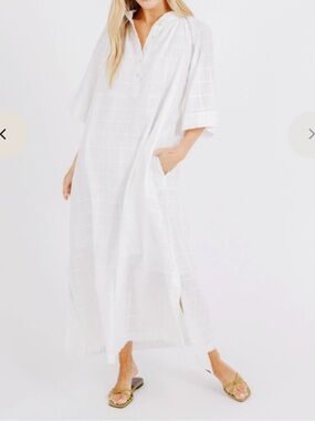 Mirth Faro Caftan Long Dress White Size 100% Cotton Lined India Lightweight